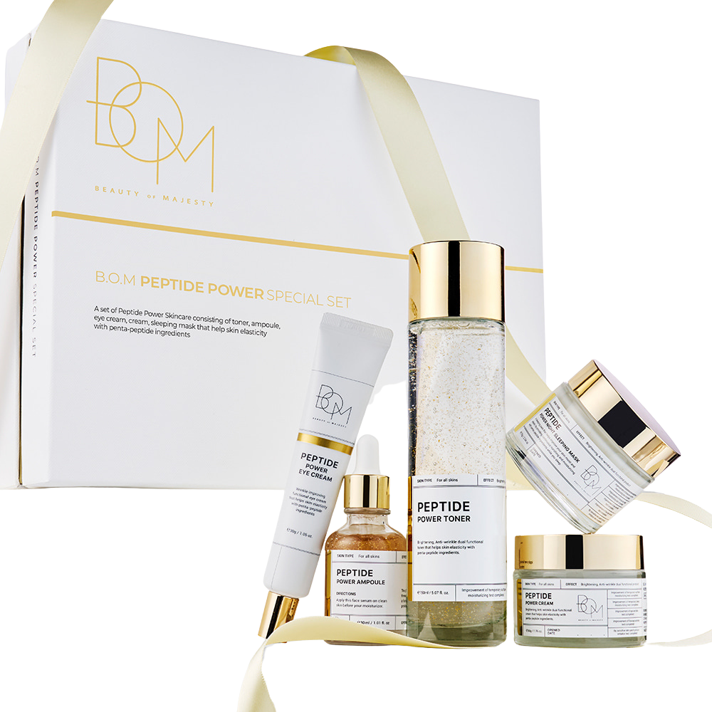 Beauty of Majesty BOM PEPTIDE POWER GIFT SET 5P TONER : 150g/AMPOULE : 30ml/ CREAM : 50g/MASK : 75g/EYE CREAM : 30g