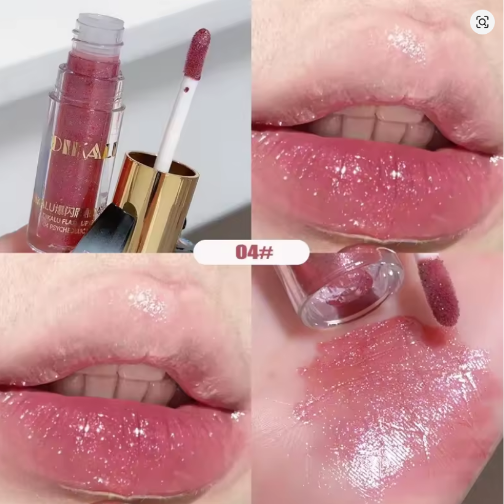 DIKALU Shave Ice Flash Lip Glaze #04 N4| Mirror Lip Gloss | Fine Shine | Transparent | Hydrating Non-Sticky Lipstick Paste
