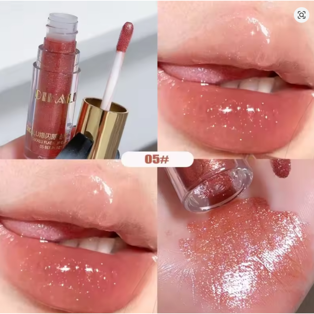 DIKALU Shave Ice Flash Lip Glaze #05 N5| Mirror Lip Gloss | Fine Shine | Transparent | Hydrating Non-Sticky Lipstick Paste