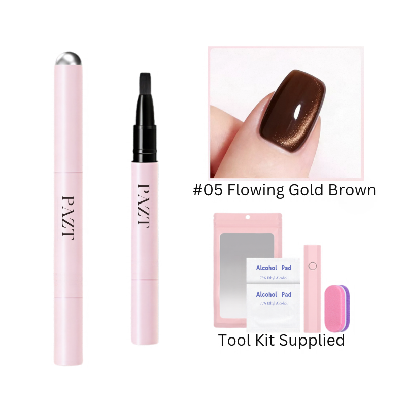 PAZT #05 Flowing Gold Brown - 6-in-1 Multi-Function Nail Gel: Base, Reinforce, Builder, Leveling, Nail Tip & Rhinestone Glue, Self-Leveling