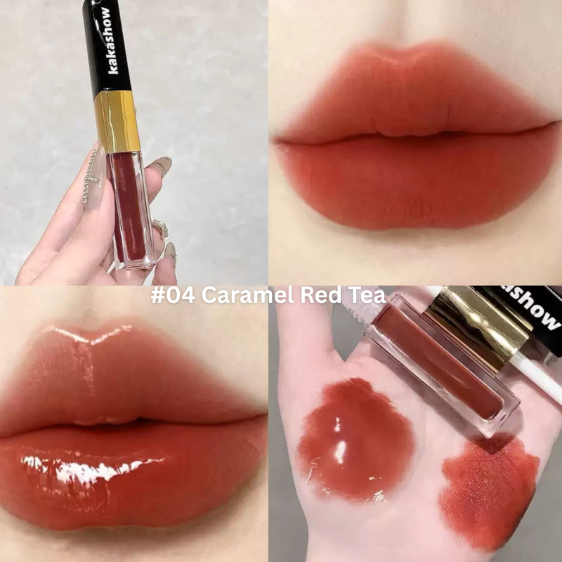 KAKASHOW Long Lasting Dual Head Matte & Shiney Lip gloss #04 Caramel Red Tea