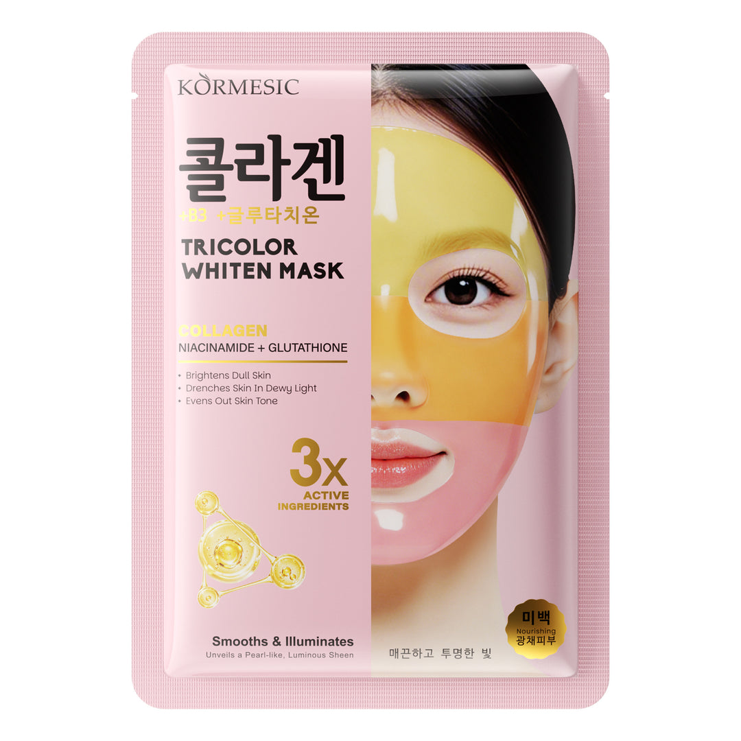 Kormesic (Pink) Smooths & illuminates Tricolor Whiten Mask Collagen Niacinamide + Guthathione Facial Mask 30g