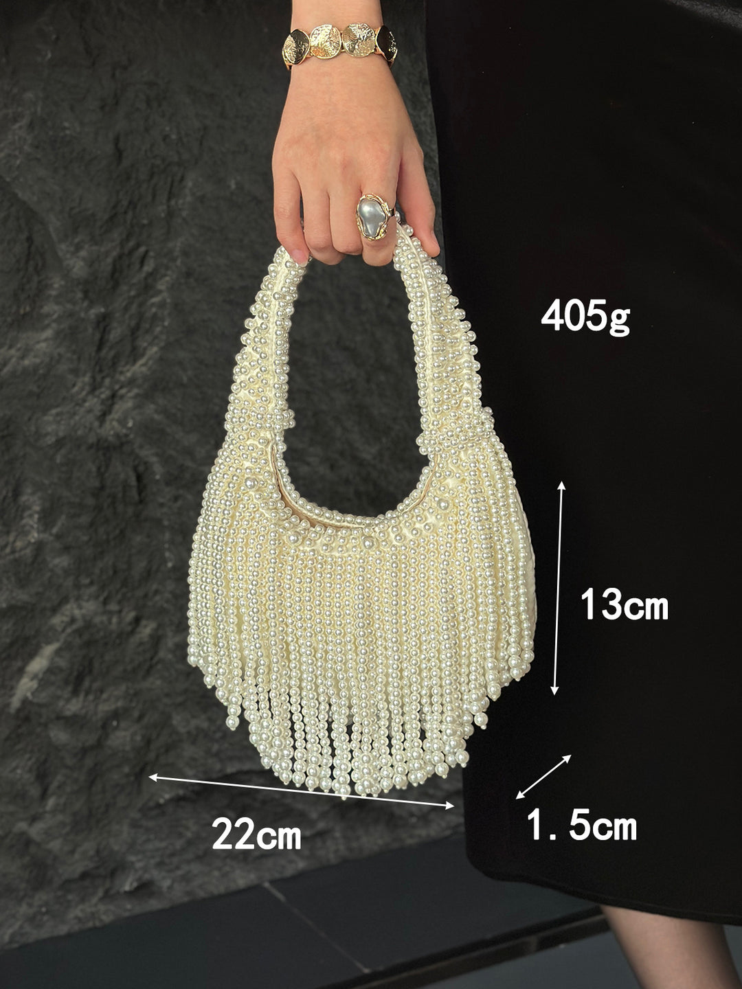 White French Retro Handmade Woven Pearl Tassel Dumpling Tote Clutch for Women