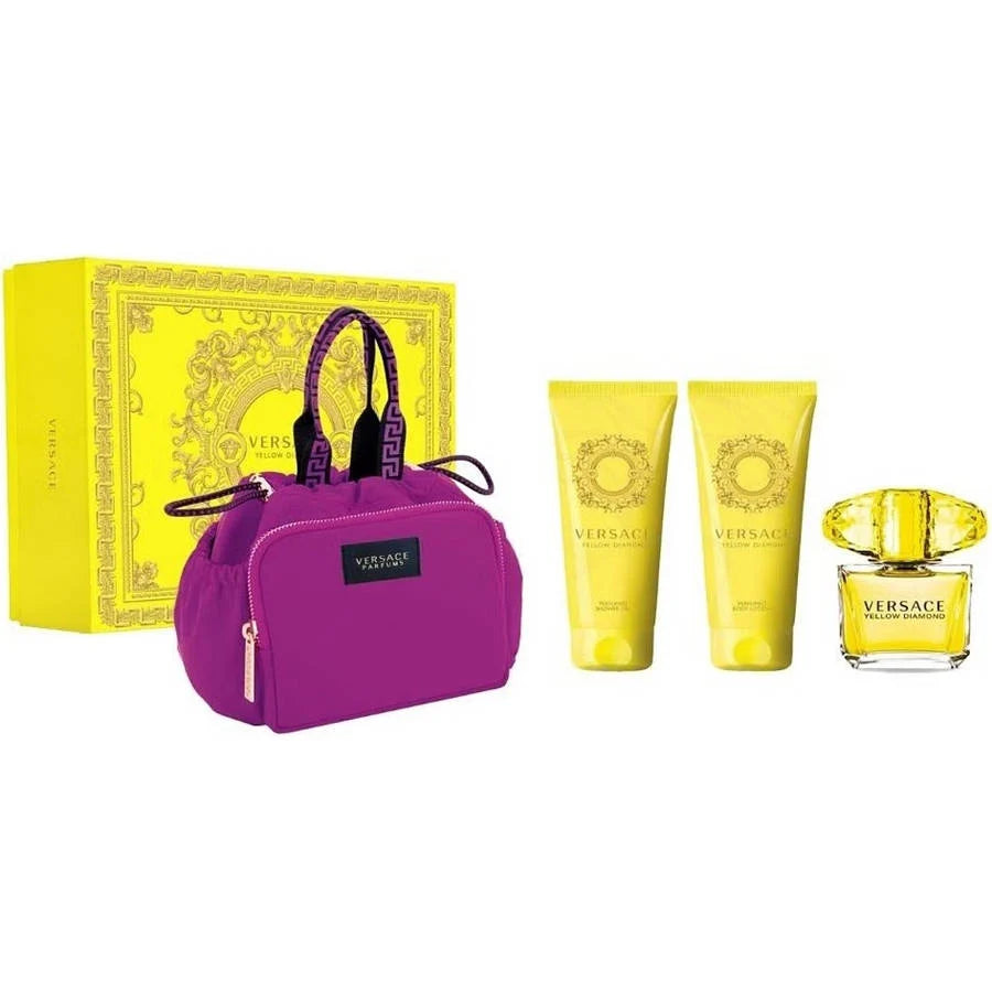 Versace Yellow Diamond Eau De Toilette 4 Piece Giftset (90ml EDT/ Body Ltion 100ml/ Shower Gel 100ml/Travel Bag)