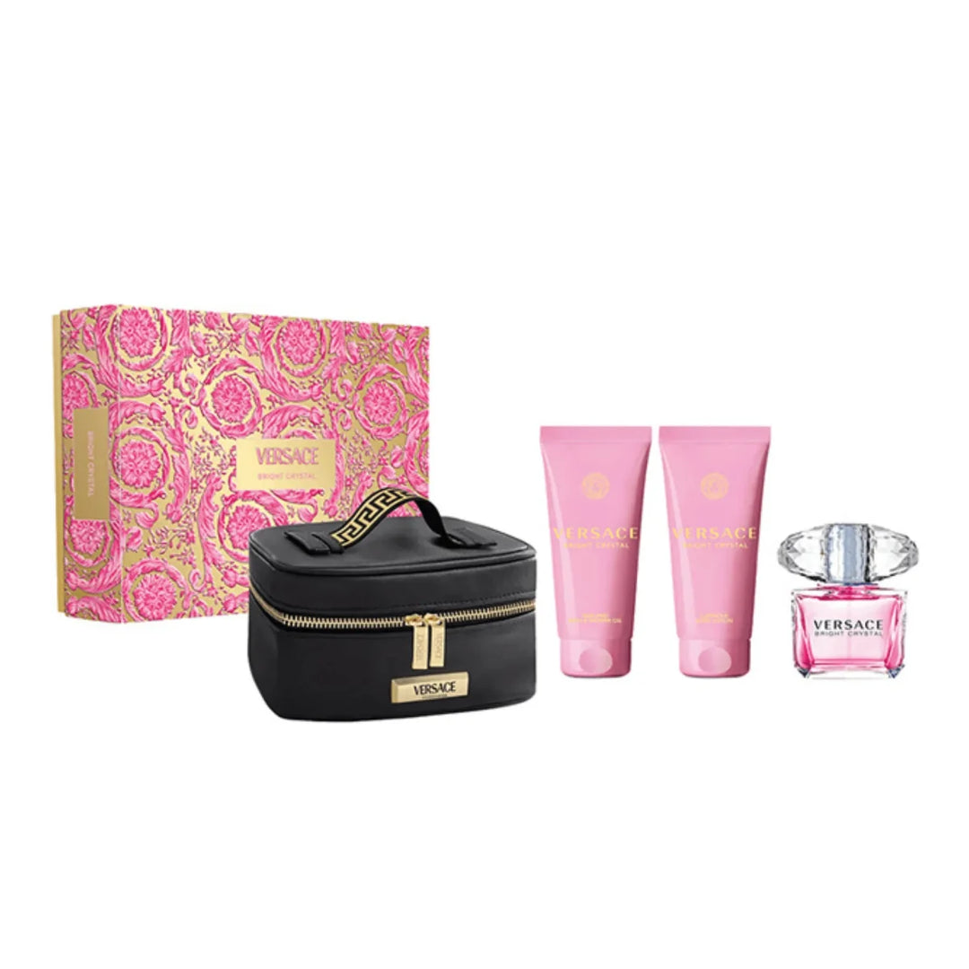 Versace Bright Crystal Eau De Toilette 4 Piece Giftset ( 90ml EDT/Body Lotion 100ml/Shower Gel 100ml/Travel Bag)